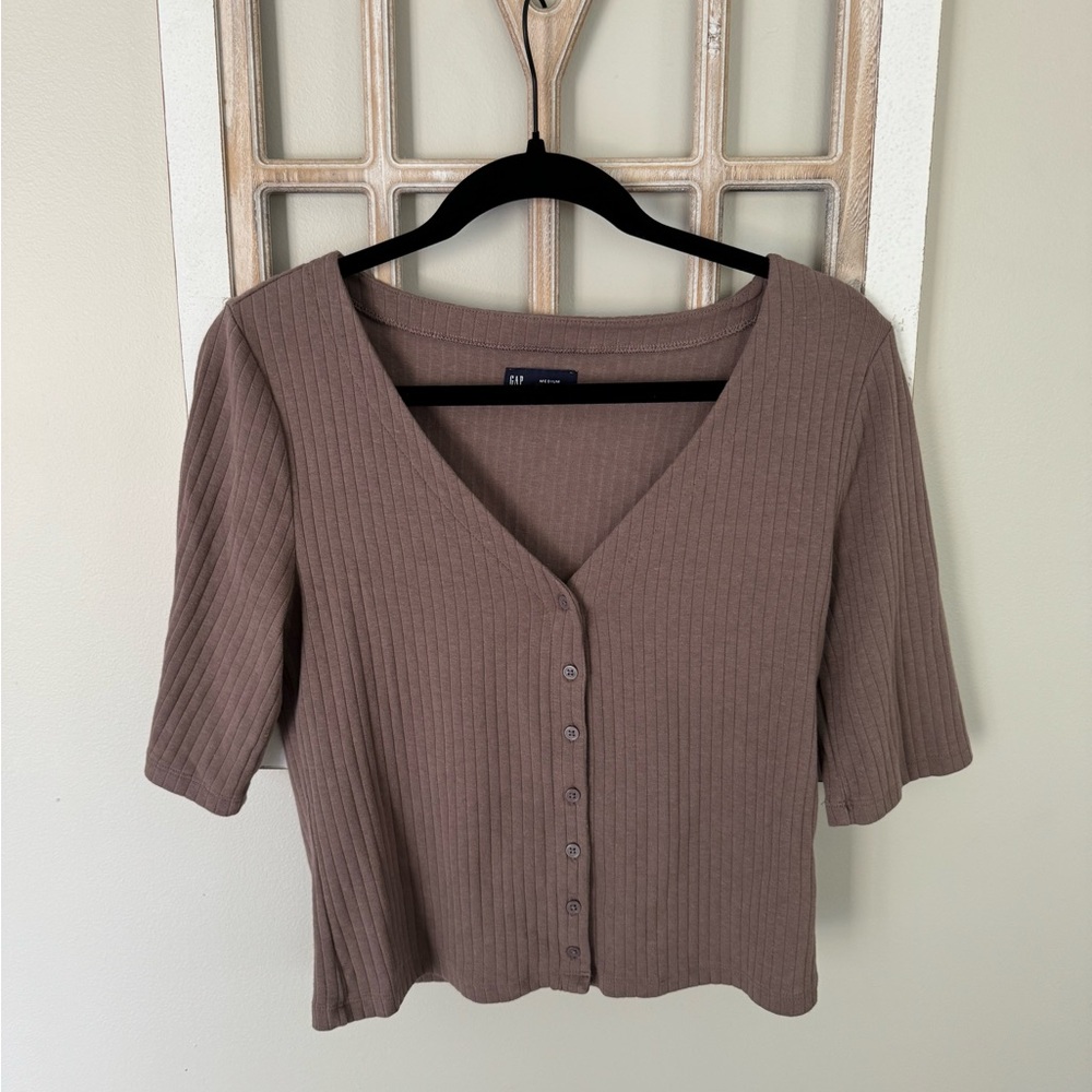 Ribbed Short Sleeve Cardigan | Mauve | Women’s